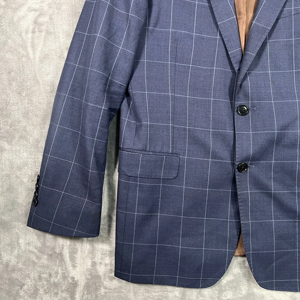 Brooks Brothers Suit Jacket Mens 40R Windowpane Check Blue Vitale Blazer Wool